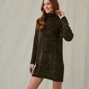 Bella Dahl Green Chenille Mock Neck Sweater Mini Dress